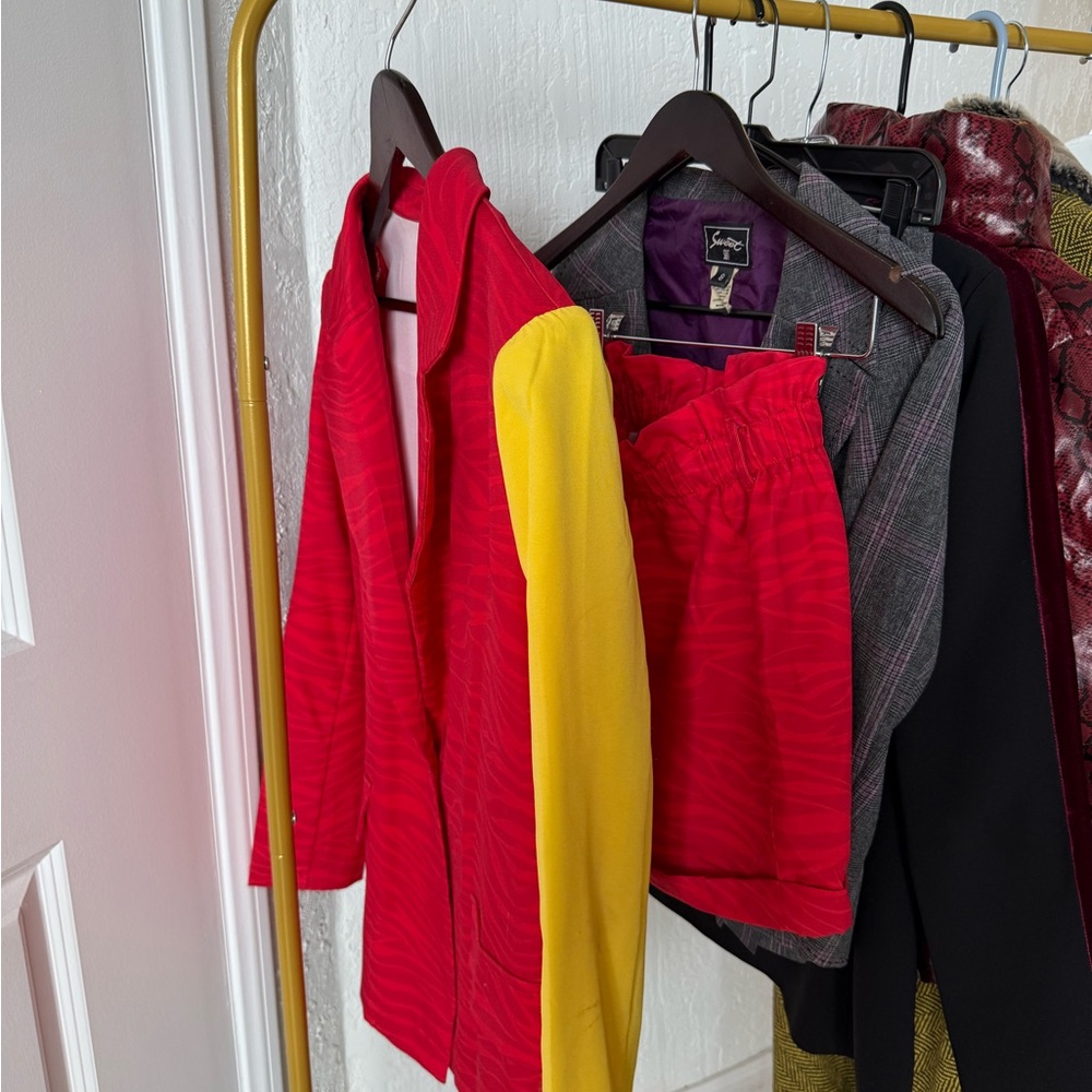 Vibrant Red and Yellow Game Day Blazer and Shorts Set